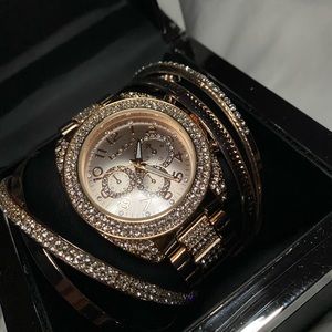 BRAND NEW Bebe Gold Watch and Bracelet Set